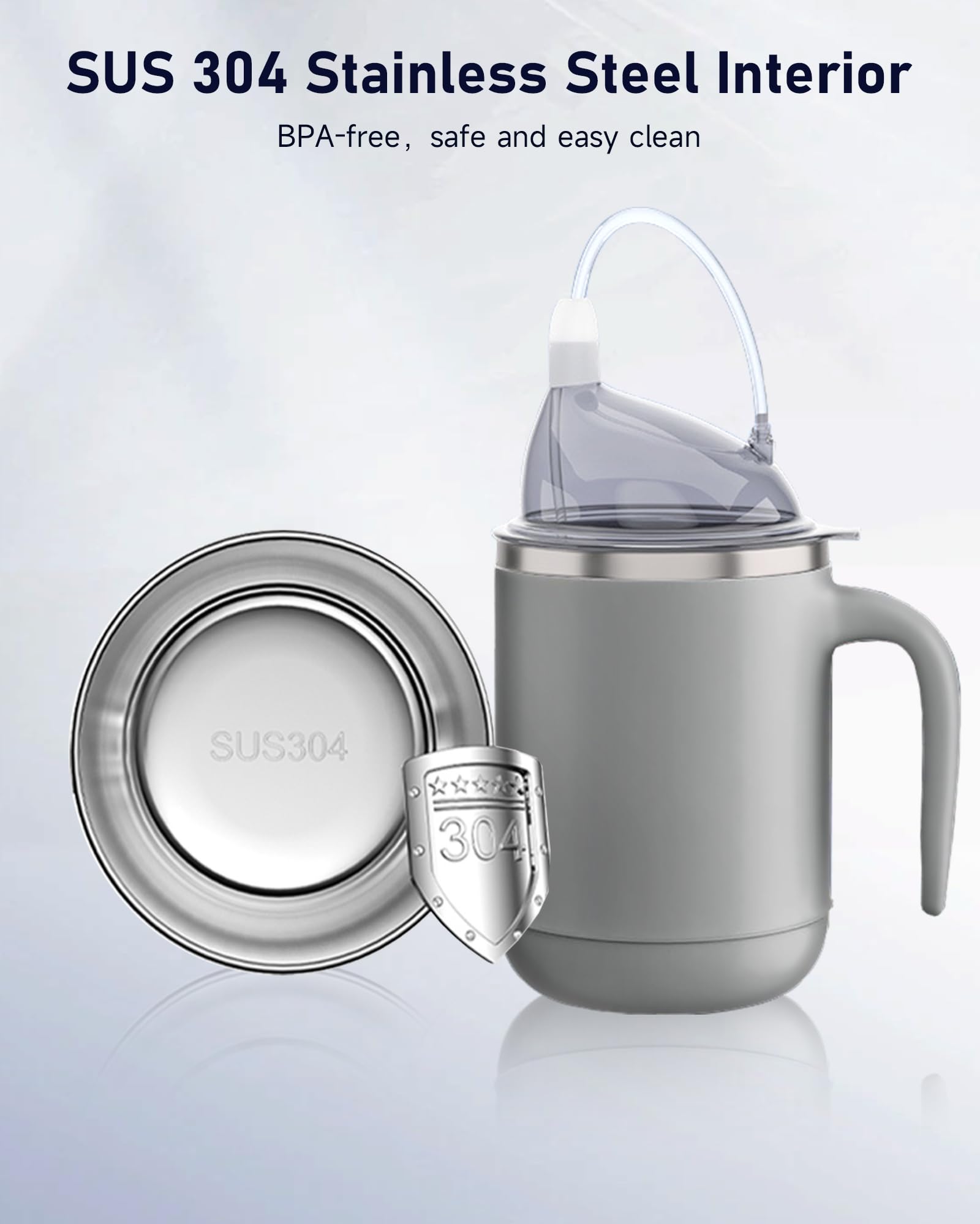 PILSAMAS Tazza multifunzione per adulti a prova di fuoriuscite per anziani, facile da afferrare, controllo preciso dei liquidi, tazza in acciaio inox con cannuccia, senza fuoriuscite, per anziani