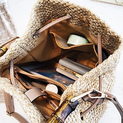 Bolso de paja tipo cubo con asa de bambú para mujer miniatura 5