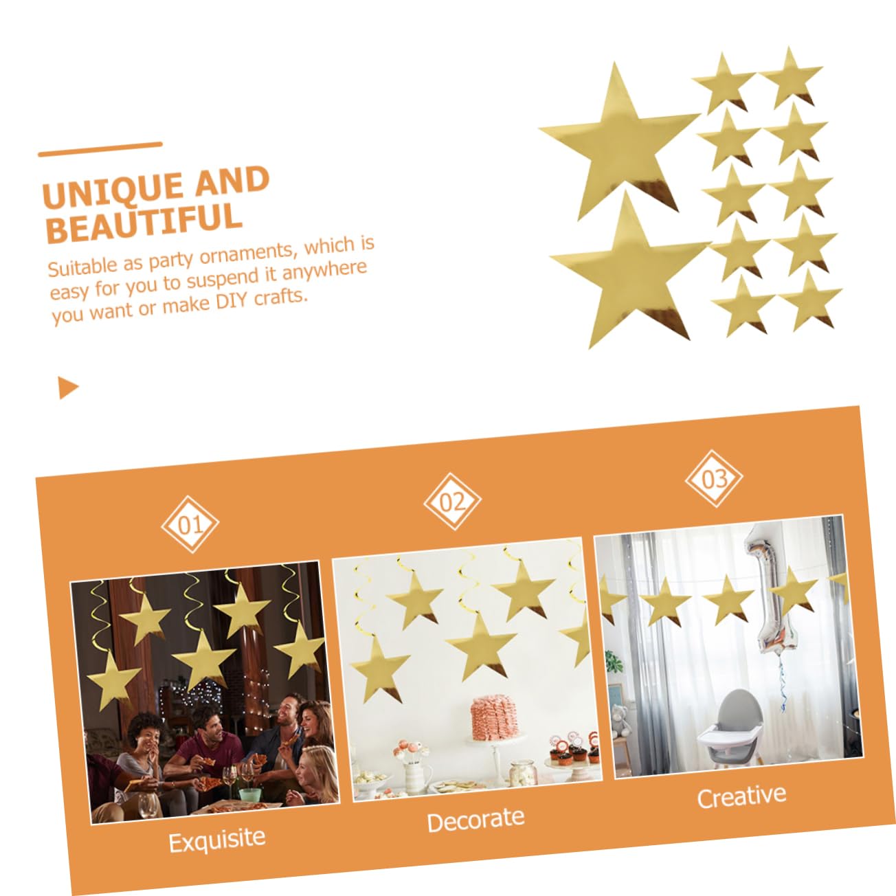 Abaodam 60pezzi Decorazioni per Feste di Stelle Oro da Appendere per Compleanni e Natale Facili da Installare e Leggere per Atmosfere Festive e Decorazioni Murali