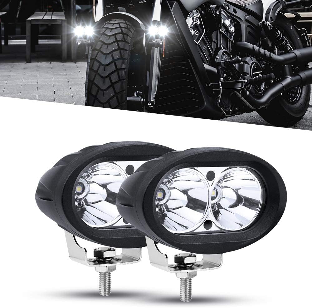 Biqing Faretti Moto Supplementari,20W Faretti LED Moto Fuoristrada Lampada da Lavoro Fendinebbia per Moto Camion Trattori SUV ATV Barca 12V/24V Con Bianco Angel Eyes
