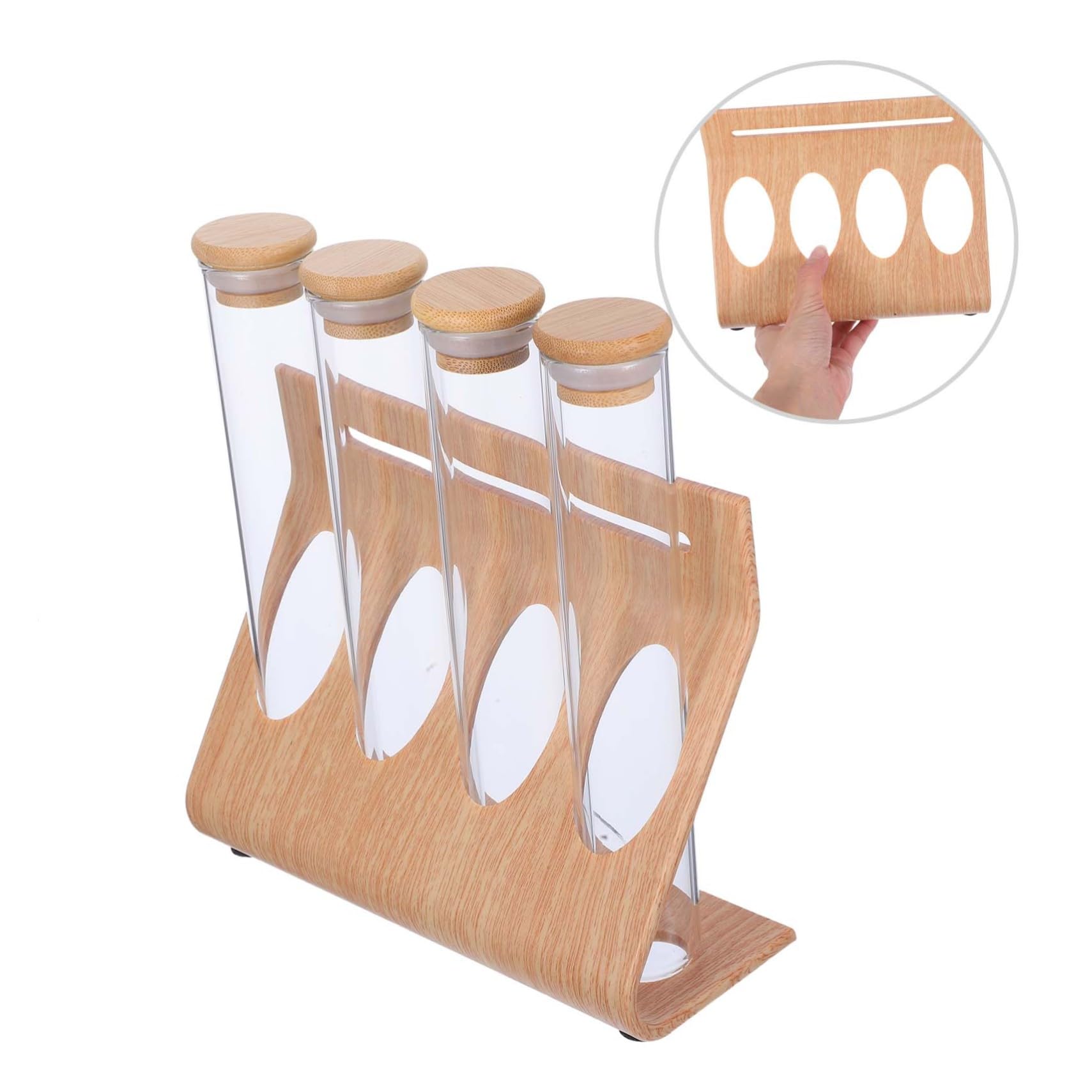 LIFKOME Présentoir À Grains De Café Support Tube À Essai Avec 4 Bouteilles En Verre Transparent Rangement Multifonction Pour Thé Épices Cuisine Bar Et Café