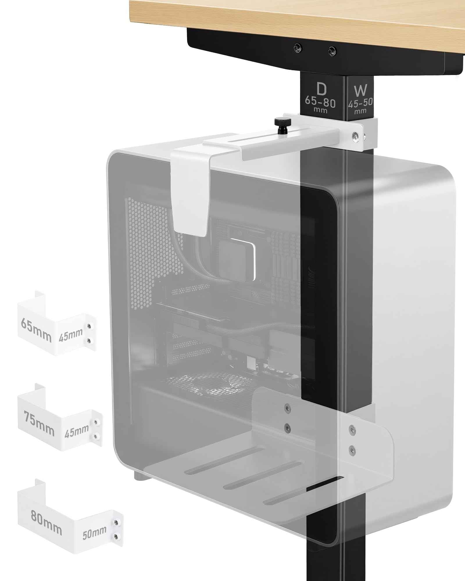 TOPSKY Under Desk PC Mount, No Drill CPU Holder, 50 lb Capacity White