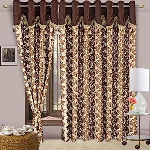 Image of Cortina Fancy Skirt Polyester Eyelet 1 Pc Door Curtain, 7 Ft (84 Inches X 45 Inches), Coffee