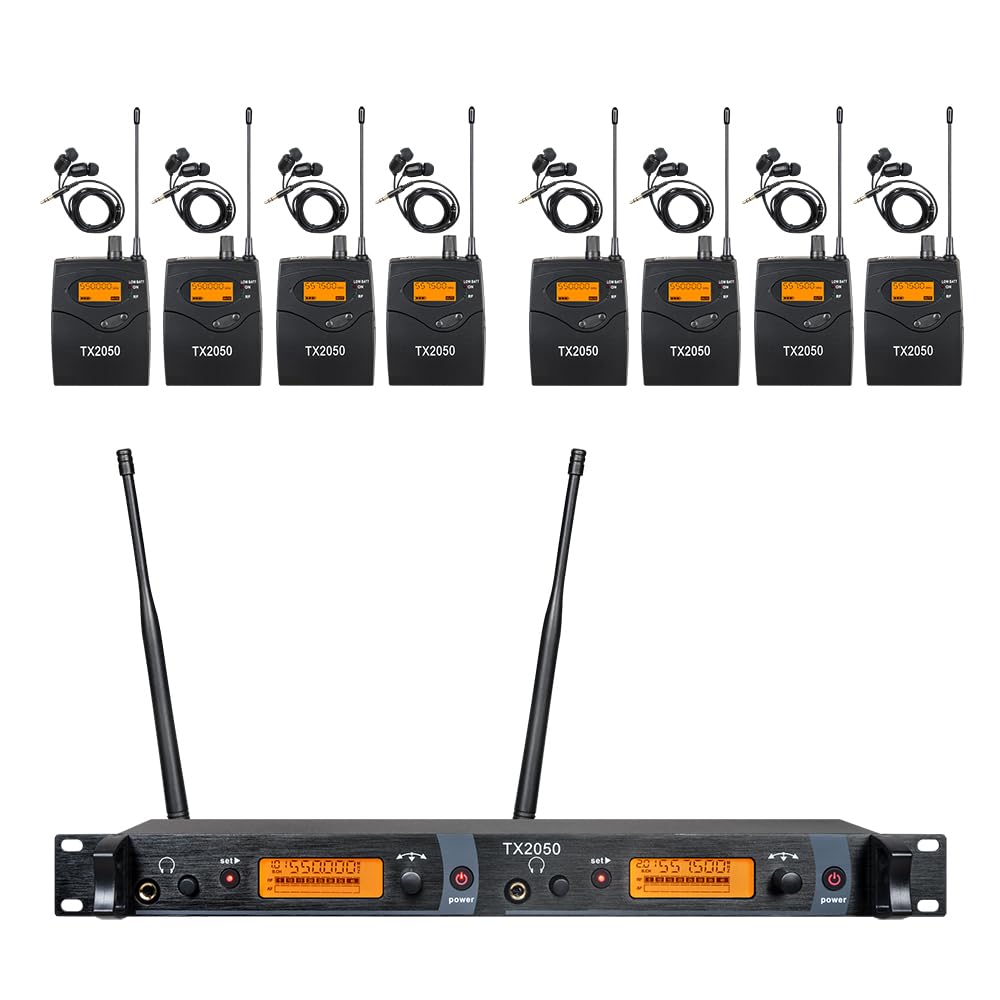 OPQRST 8 Bodypacks Wireless in Ear Monitor System 2 Channel Recording Headphone Studio Monitor Transmitter Monitoring Type for Stage Church Band Musicians School 338ft Range