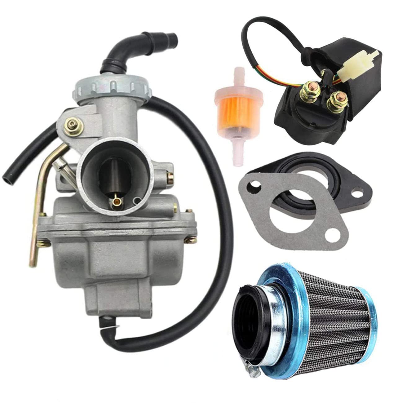 PZ20 Carburetor and Starter Solenoid Relay for TaoTao NST SunL Kazuma Baja 50cc 70cc 90cc 110cc 125cc Chinese Quad 4 Stroke ATV 4 Wheeler Go Kart Dirt Bike