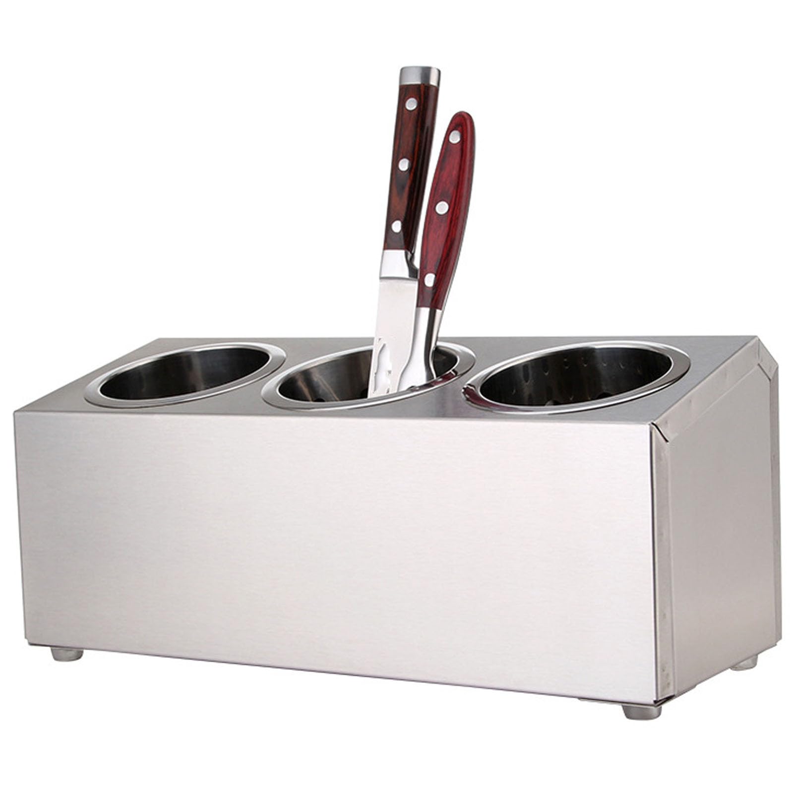 SIXRUN Soporte para Cubiertos de Acero Inoxidable, Organizador de Cubiertos para Encimera con Base Antideslizante, Almacenamiento de de 2 Cestas para Encimera de Cocina, Soporte para Utensilios que