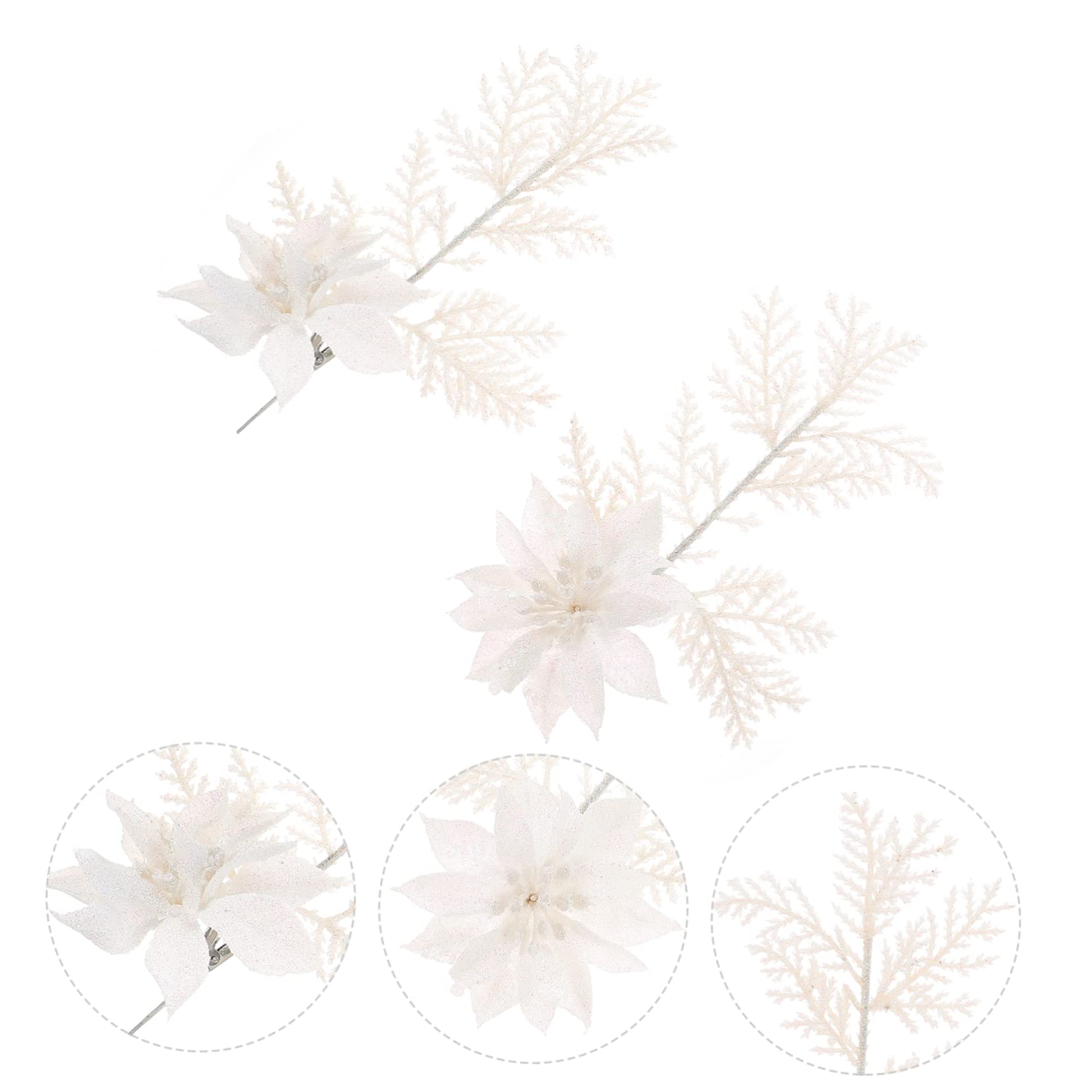 Kisangel 18 Piezas Flor De Navidad Flores En Arbol Cinta Navidad Árboles De Decoración Flores De Nochebuena Decorativas Falso Poinsettia Rociar Hojas De Helecho