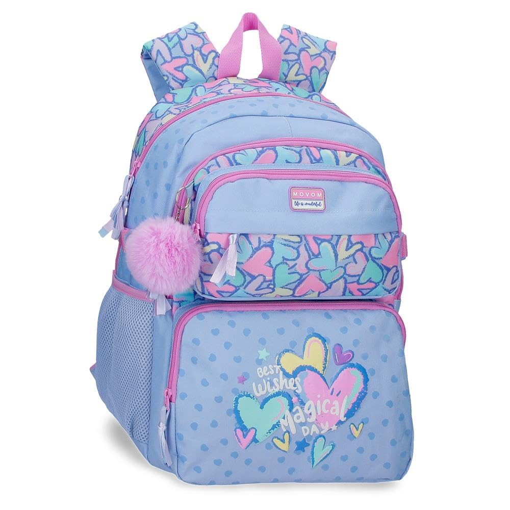 Movom Best Wishes mochila infantil, mochila escolar, fabricada en Poliéster, ruedas dobles de giro multidireccional, Múltiples formas de usarlo, rosa