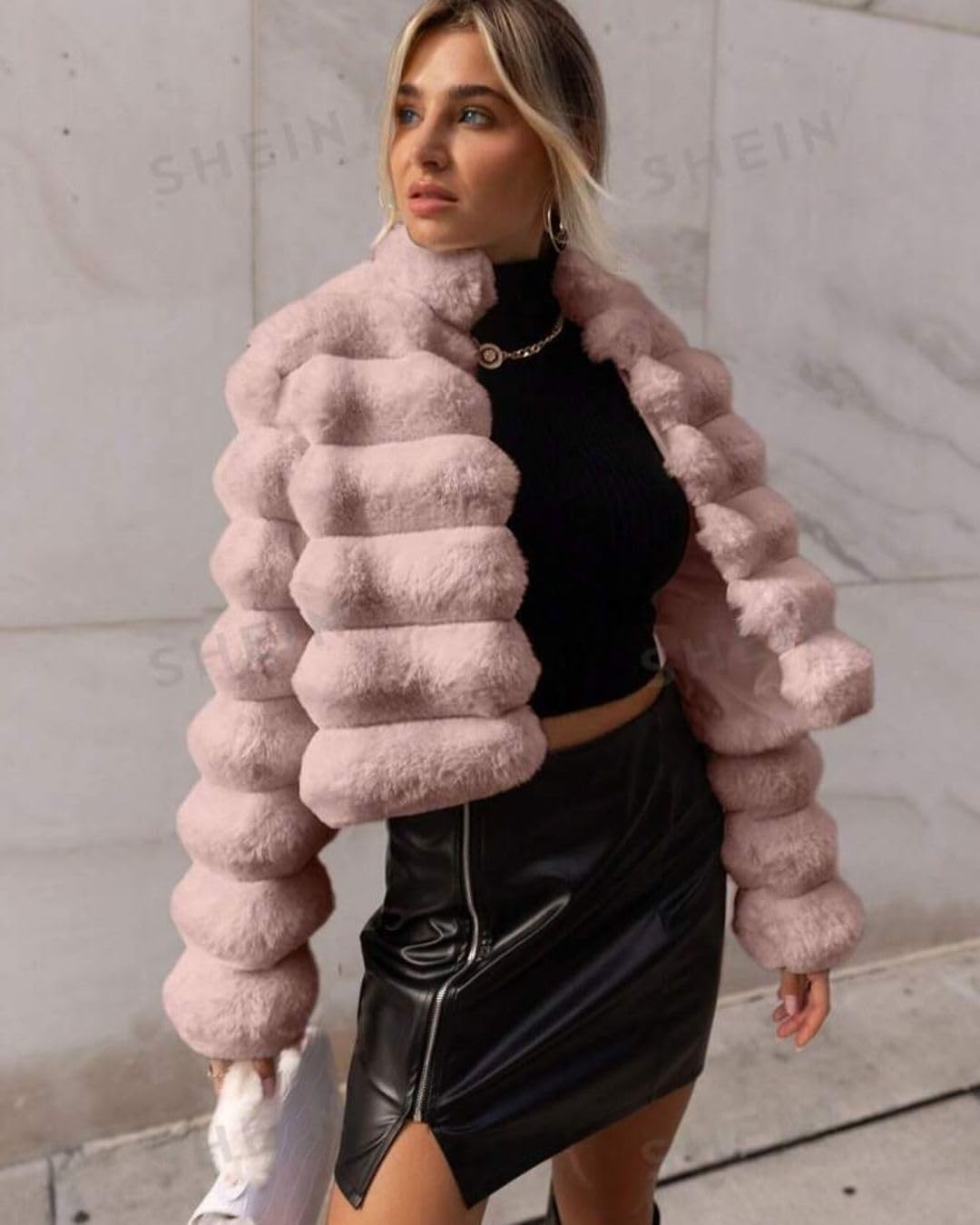 Arssm Womens Faux Fur Jacket Cropped Fluffy Long Sleeve Coat 2025 Winter Warm Shaggy Outwear - Image 4