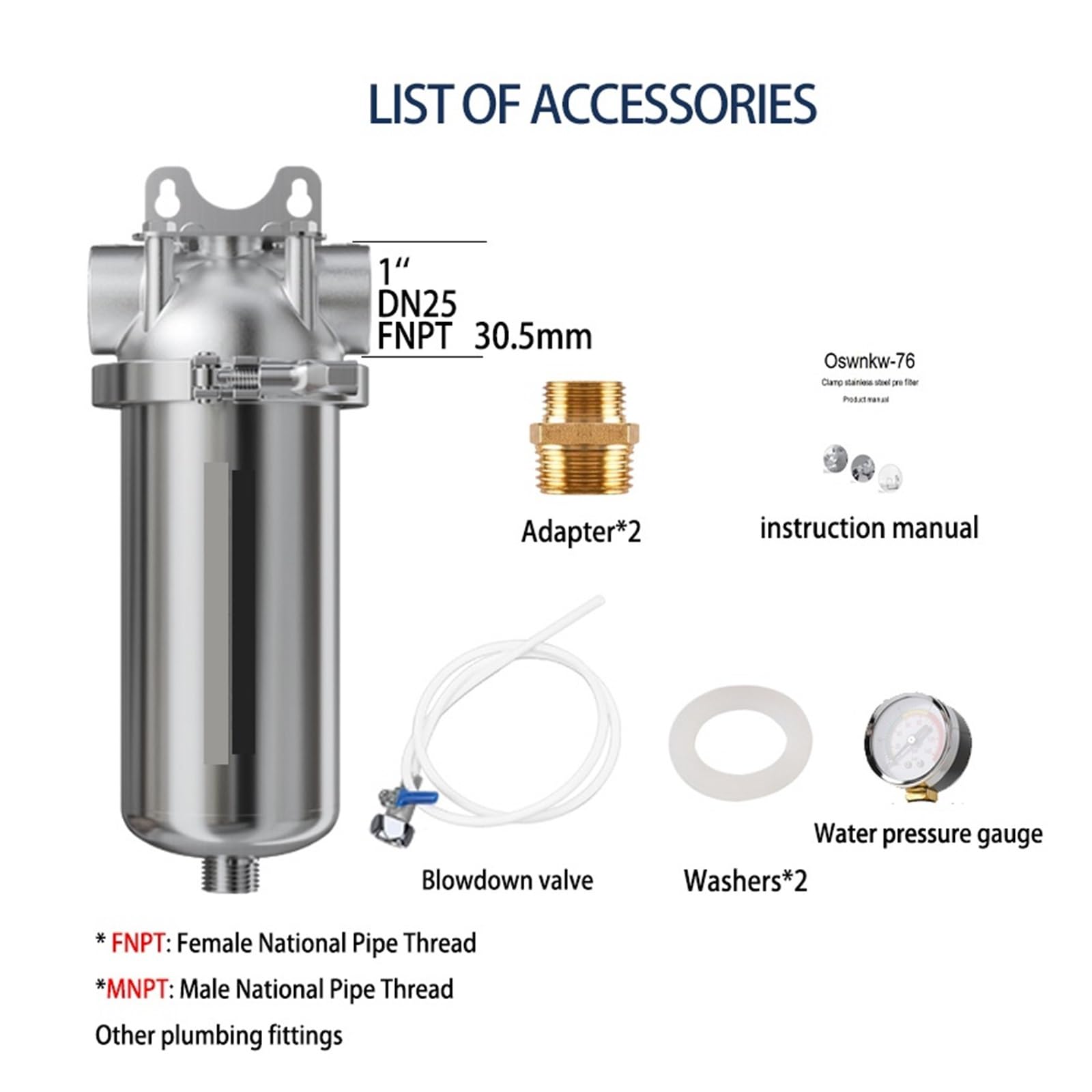 Prefiltro da 6 pollici purificatore for tutta la casa Spin Down filtro for l'acqua dei sedimenti di prefiltro centrale controlavaggio maglia di acciaio inossidabile Sostituzione sottolavello(DN15)