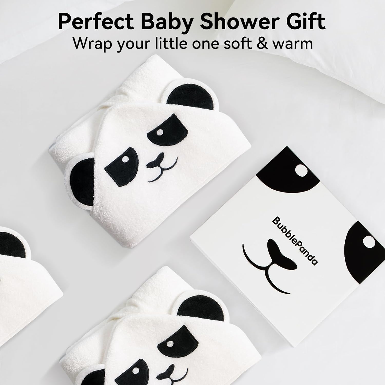 BubblePanda Hooded Baby Towels for Newborn, Rayon Made from Bamboo Baby Bath Towels with Hood for Boys Girls Toddlers Super Soft & Absorbent Newborn Bath Essentials (30 X 30 Inch)