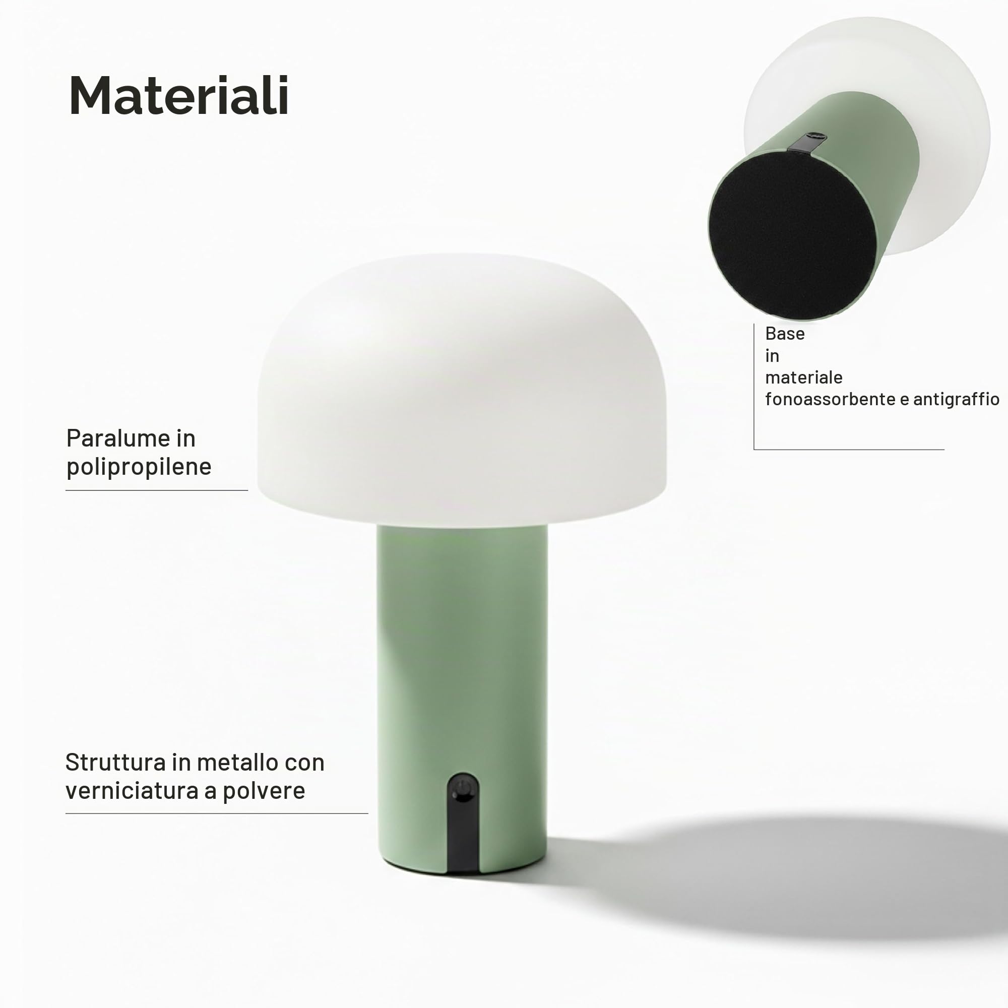 Baroni Home Set 2 Lampade LED Senza Fili – Design a Fungo, Dimmer Touch, Ricaricabile USB-C, Luce Calda 3000K, Impermeabile per Interni ed Esterni, Metallo Verniciato, Altezza 22 cm Verde, 2 Pezzi