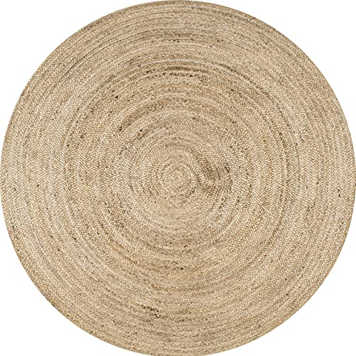 Nuloom TAJT03-606R 6 Round Rigo Jute Hand Woven Area Rug, Natural, Solid Farmhouse Design, Natural Fiber, For Bedroom, Living Room, Dining Room, Hallway, Office, Kitchen thumb #2