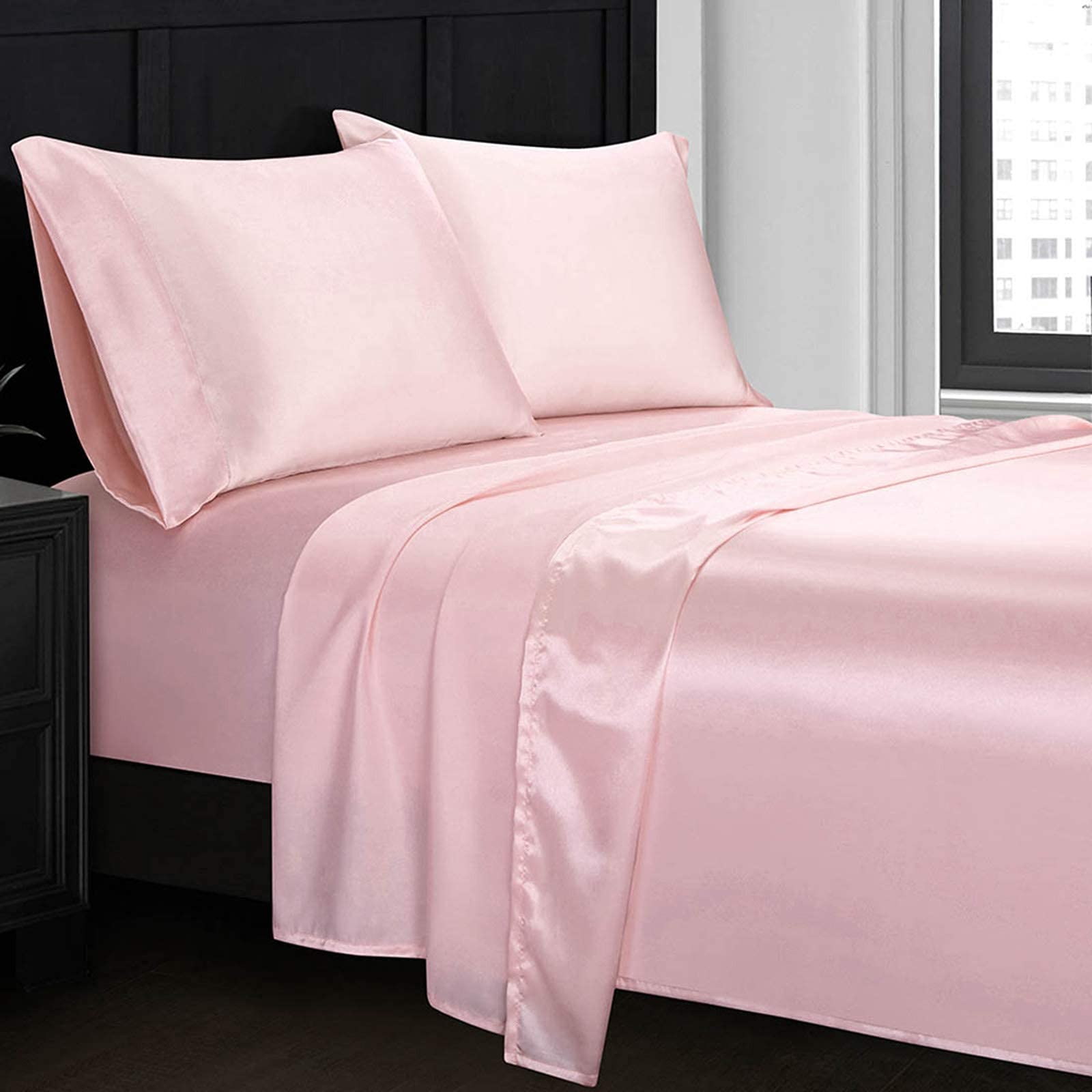 4Pcs Satin Full Bed Sheet Set for Bed High Thread Count-Premium Quality Bed Sheet 100 Pure Silky Bedsheets