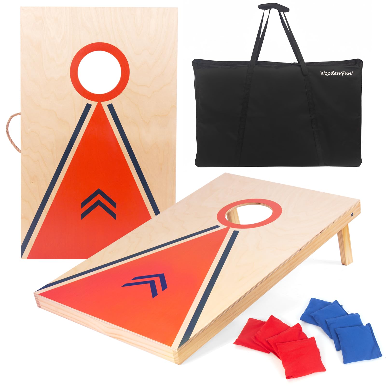 Cornhole Jeu de lancer de poufs – Rangement intégré, poignées de transport pratiques et 8 poufs de qualité supérieure
