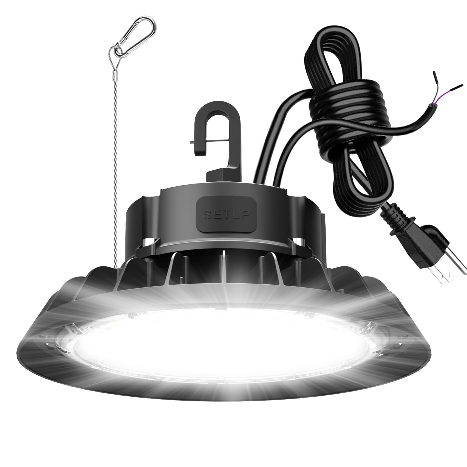 UFO LED High Bay Light 150W, 22,500LM 0-10V Dimmable, 5' Cable with US Plug, Hanging Hook, Safe Rope, ETL Listed Shop Lights for Warehouse, Factory, Barn Shop