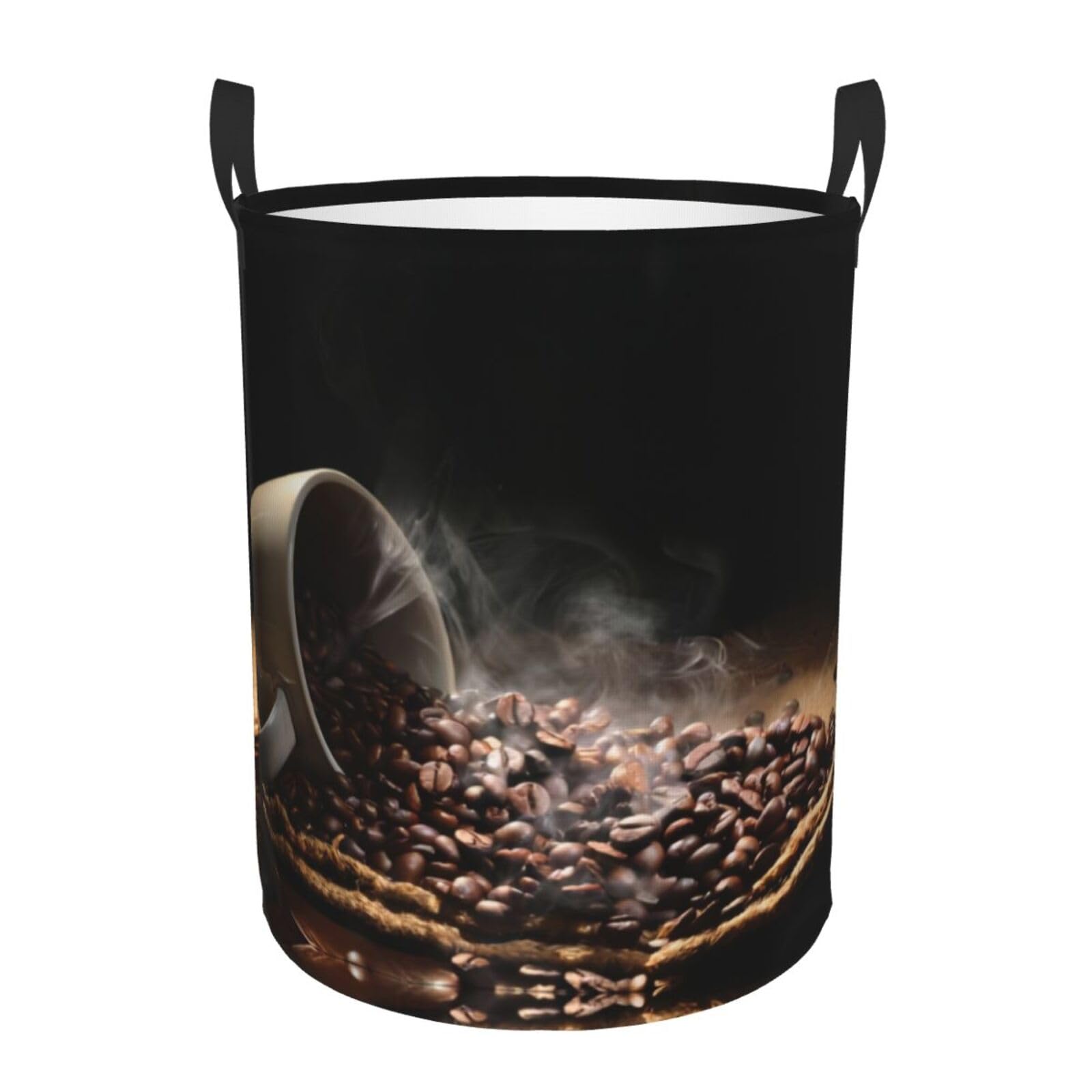 M Circular Hamper Coffee Beans Print Storage Basket for Home