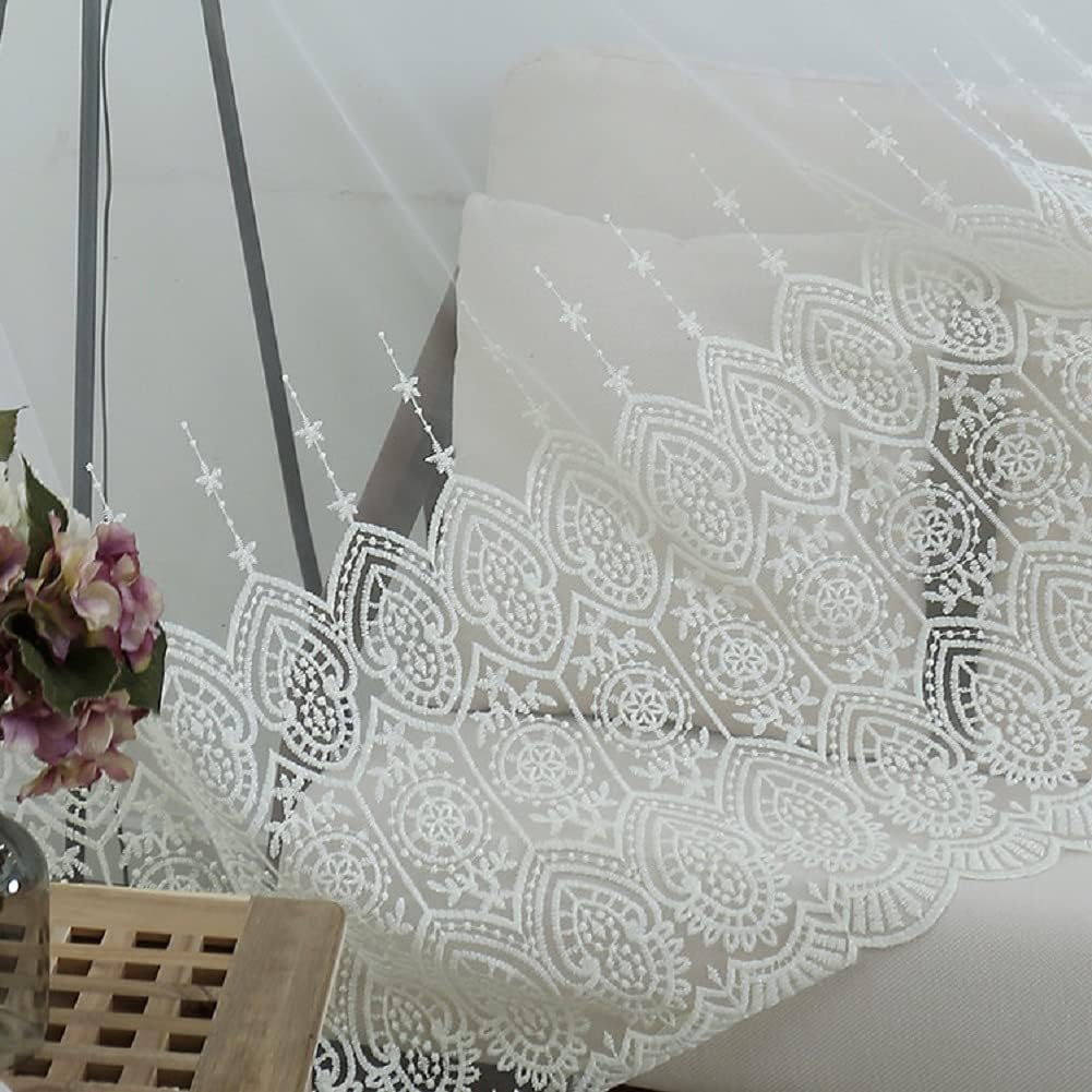 White Modern Voile Semi Sheer Curtains Home Decoration Rod Pocket Embroidery for Living Kids Nursery Room Bedroom(1 Panel, W 100 x L 95 inch, White)