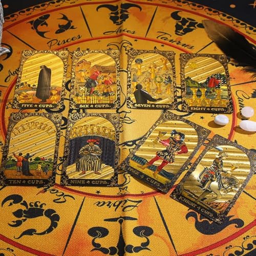 Image of AYME Blue Gold foil Tarot Cards with Guide Book,78 Cards Tarot Deck for Beginners and Professional Player with Box Tarot PVC Durable Waterproof Wrinkle Resistant (Style 17)