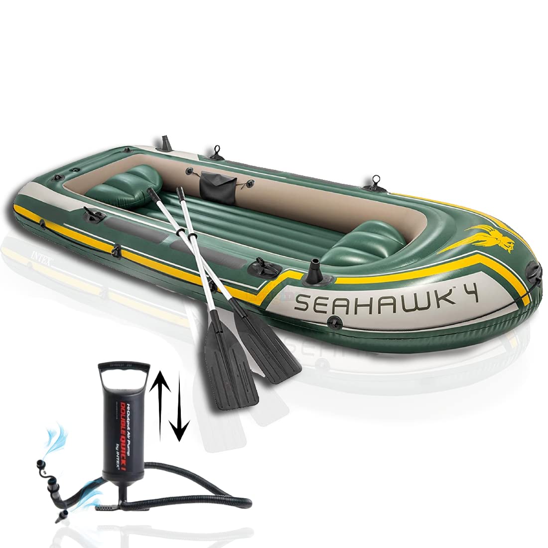 Toy Imagine™ Seahawk 4 Person (11'6"L X 4'9" W X 1'7"H) Inflatable Poly Vinyl Flood Rescue, Adventure, Rafting, Fishing, Dinghy Air Boat Set with Oars & Air Pump (351 X 145 X 48) cm