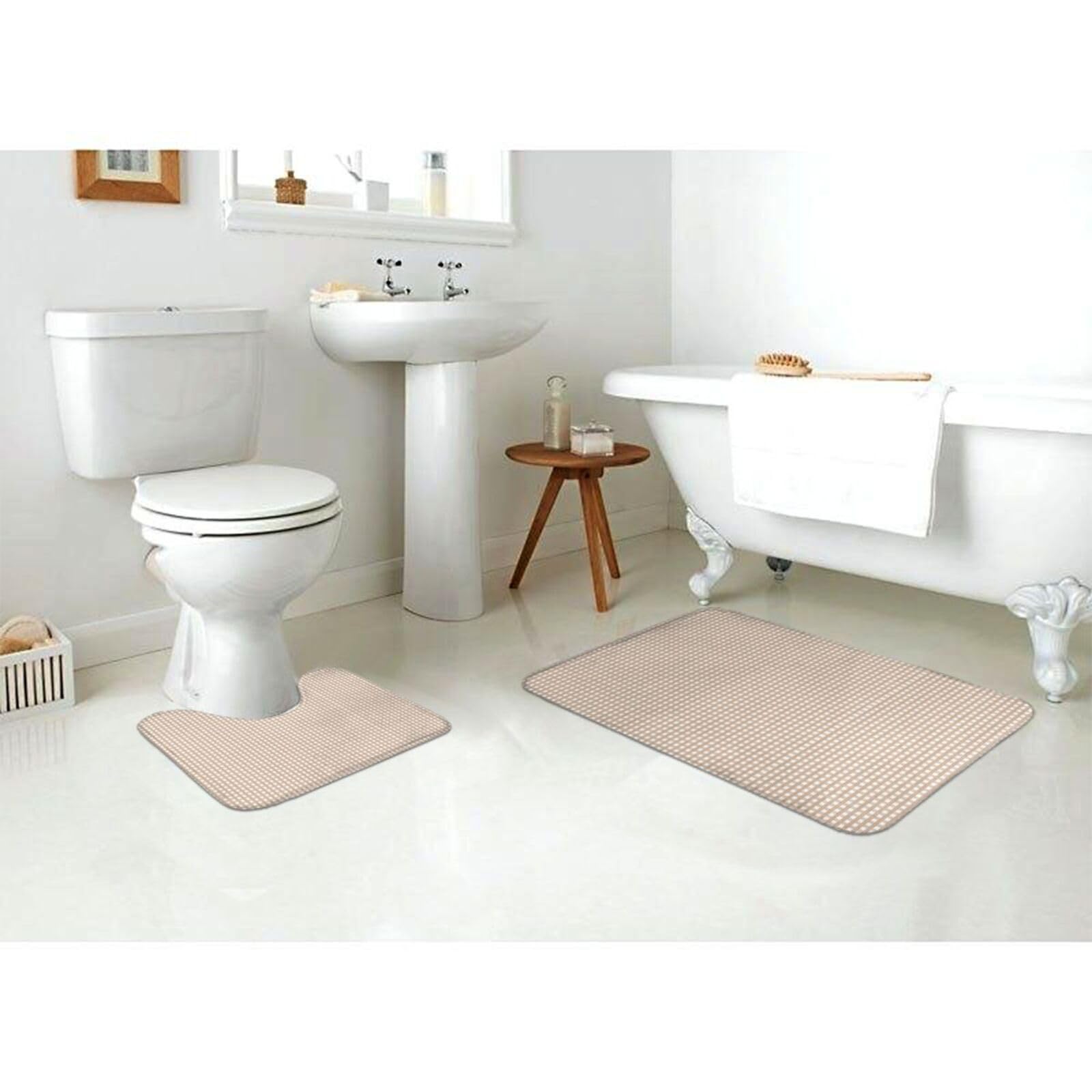 Zestaw miękkich brązowych dywaników łazienkowych w kratkę – 2 sztuki mat z pianki z pamięcią kształtu, zmywalna mata pod toaletę i 89 cm x 61 cm, stylowa dekoracja domu dla komfortu i bezpieczeństwa