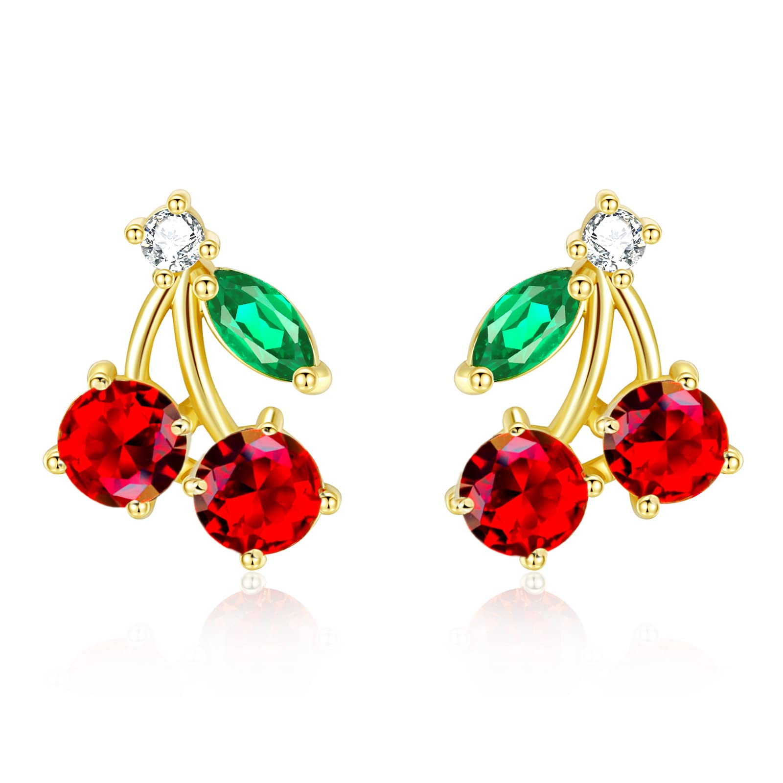 VONSSY Gemstone Drop Dangle Cherry Earrings, Platinum/Rose Gold Leverback Crystal Cherry Stud Earrings, Trendy Vintage Earrings for Women Daughter Girlfriend