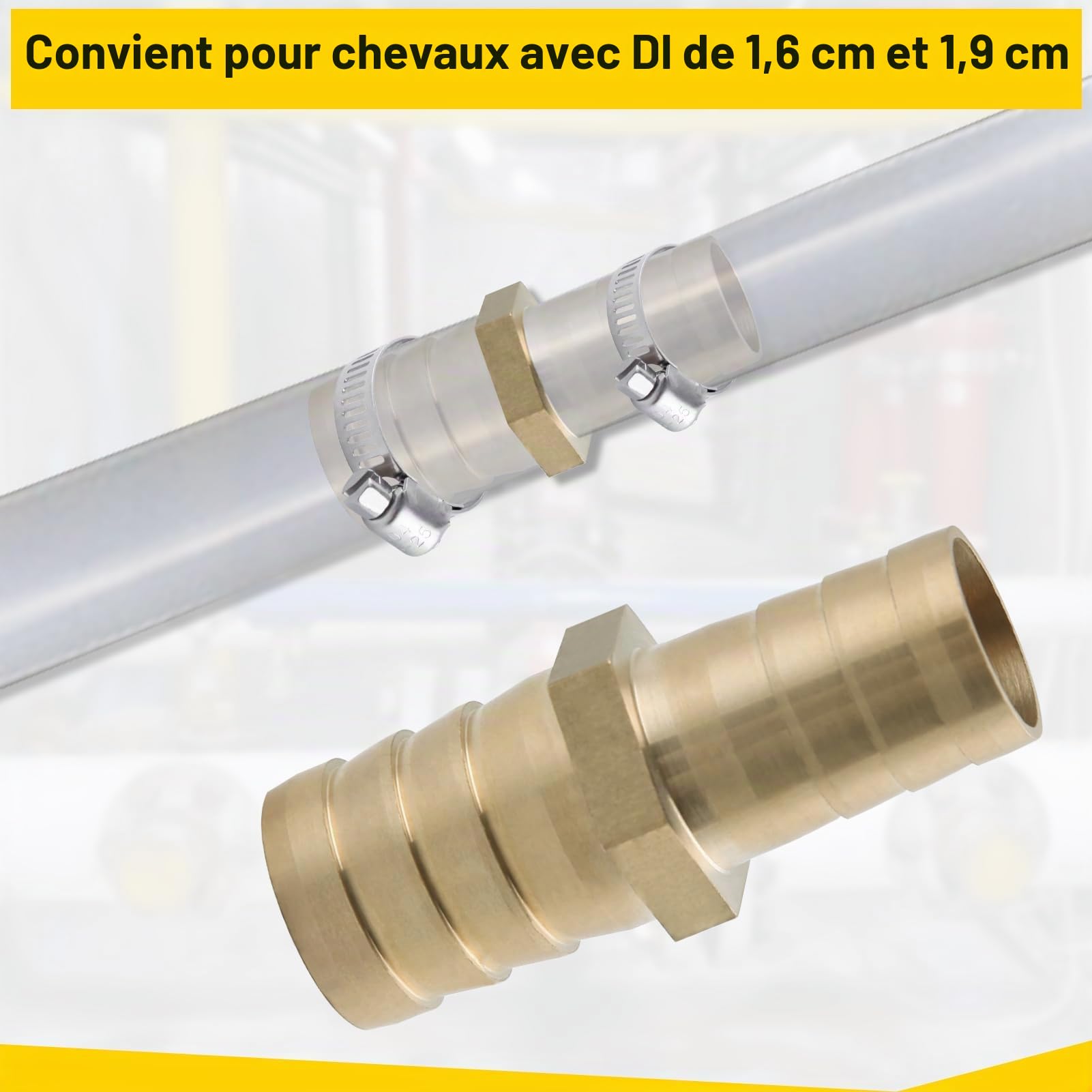 LEONTOOL Paquet de 2 raccords cannelés de tuyau, réducteur de tuyaux cannelés en laiton de 5/8 » à 3/4 » avec 4 colliers de serrage, raccord d’épissure à emboîtement de cannelure réducteur