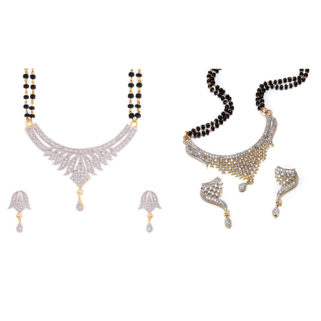 ZENEME Fashion American Diamond Gold Plated Designer Mangalsutra Combo 2 Jewellery for Women (Design-1) (B07LD7N4G7) Amazon Price History, Amazon Price Tracker