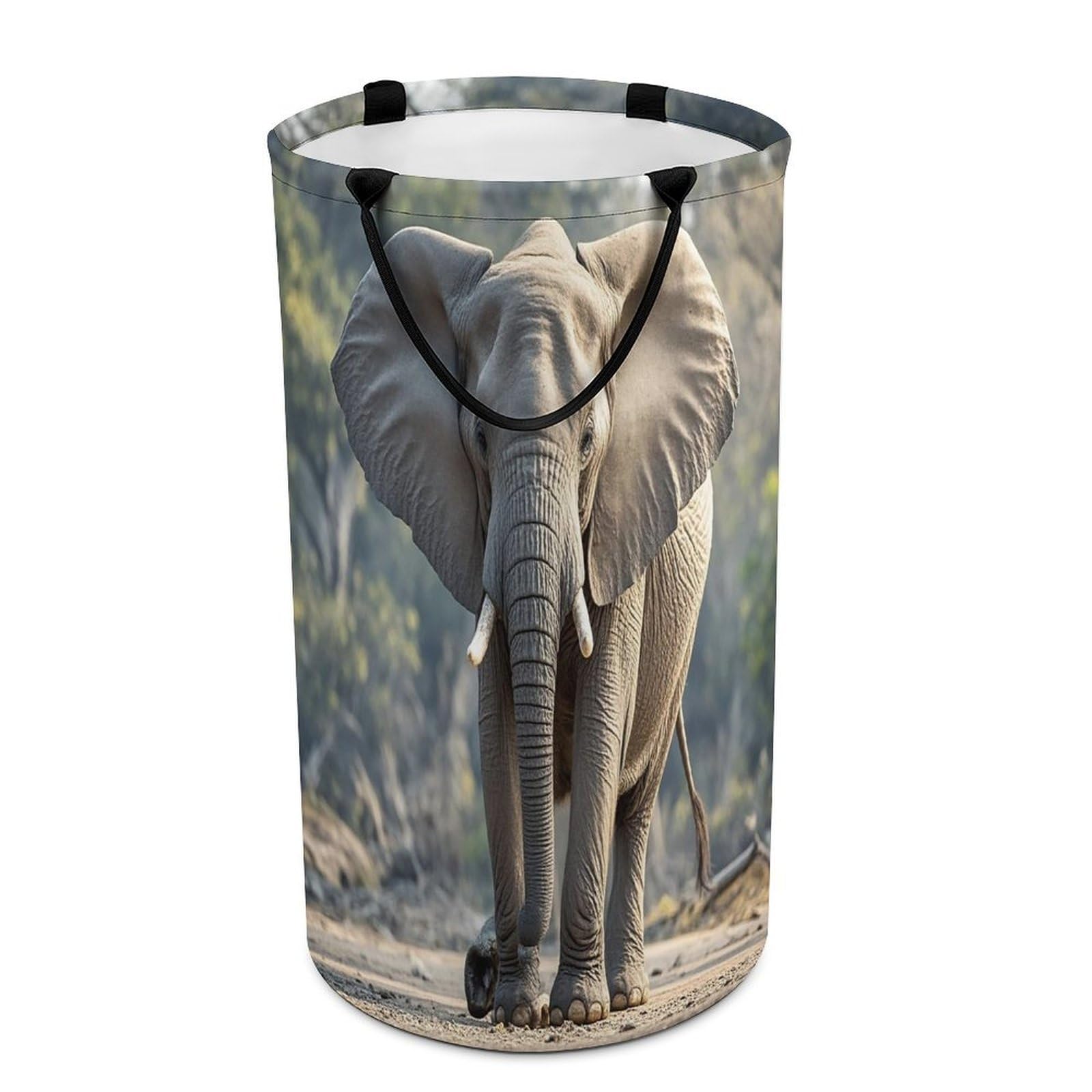 Elephant Laundry Hamper Waterproof Polyester Laundry Baskets Collapsible Dirty Clothes Storage Basket Clothes Hampers with Sturdy Handles for Travel Bedroom