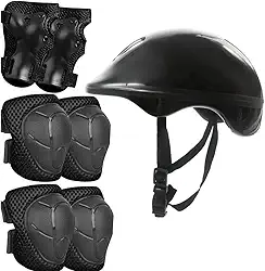 Kit Proteção Infantil Bicicleta Patins Skate Bike Capacete Ajustável Joelheira Cotoveleira Munhequeira Menino e Menina (PRETO)