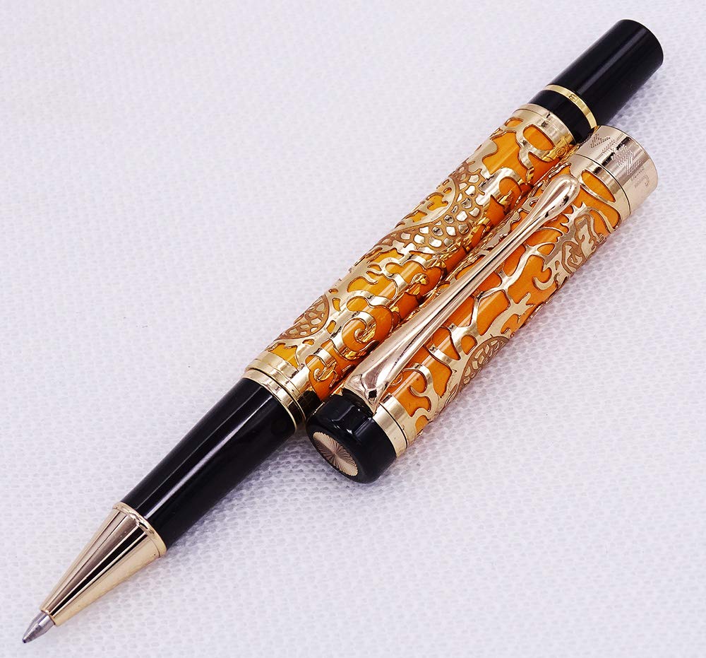 Jinhao 5000 Stylo roller à bille avec étui pour stylo Motif dragon en relief 3D Orange
