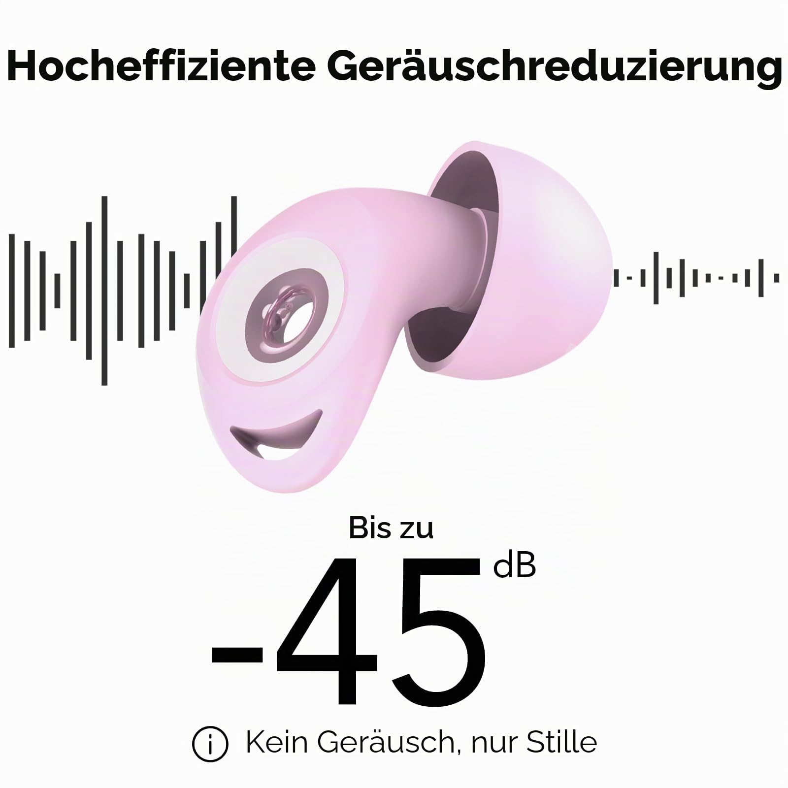 Ohrstöpsel zum Schlafen, 45dB Noise Cancelling Gehörschutz Earplugs, rosa | Weich und Wiederverwendbar, 8 Ohrstücken in 4 Größen (XS/S/M/L), Silikon Ohrenstöpsel für Flugzeug Konzert Schnarchen