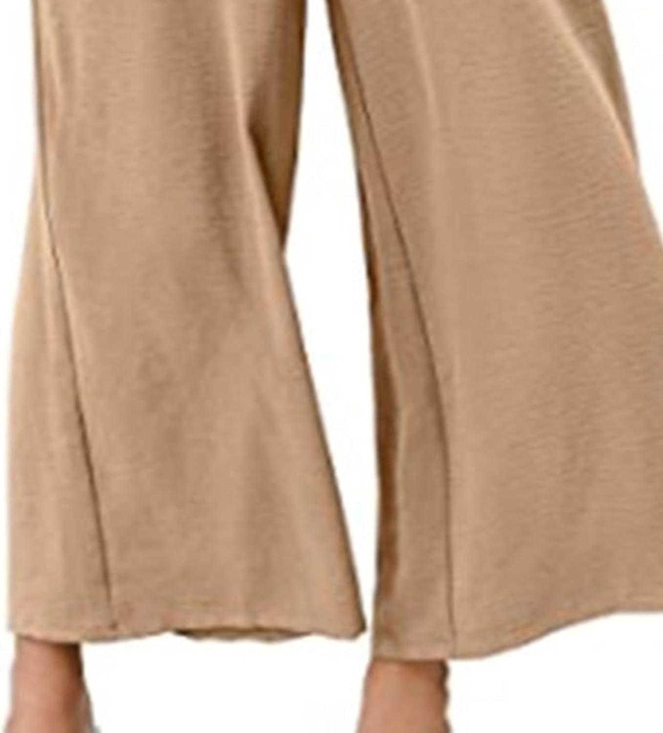 Boho Elastic Pants Women Ruffle Hem Wide Leg Palazzo Flowy Lotus Leaf Elegant Casual Loose Ice Silk Crinkle Trousers