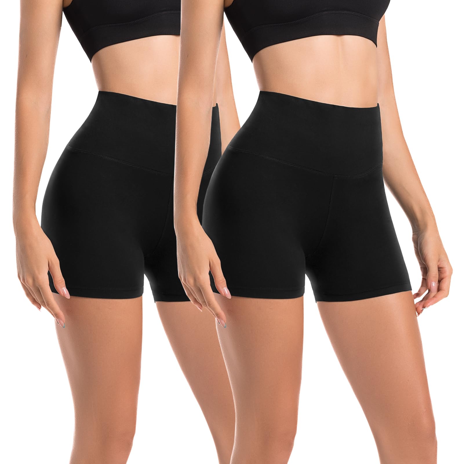 Leafigure 2er Pack Radlerhose Damen Kurz Set Hohe Taille Sporthose Shorts Blickdicht Sommer Hotpants Leggings für Gym Fitness Yoga
