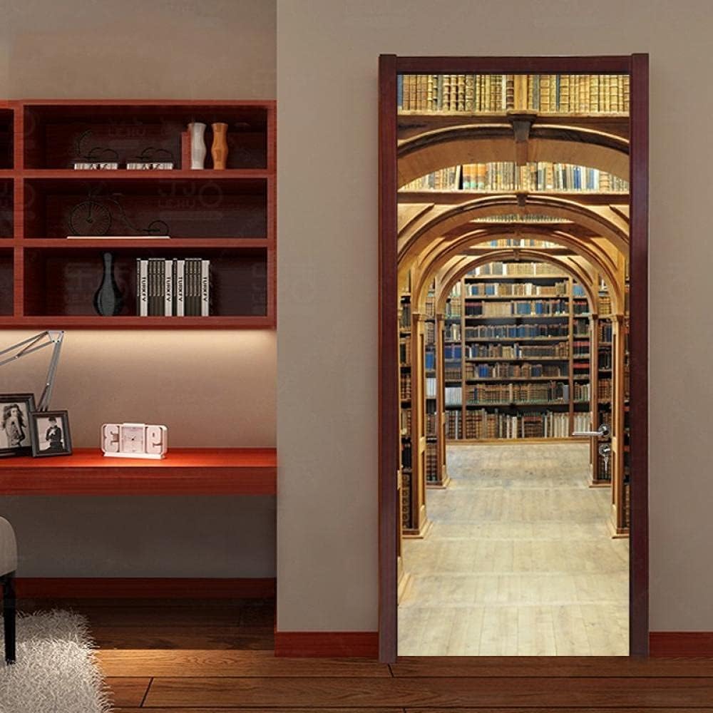 3D Bücherregal Türbild 90x210cm - Selbstklebende Türtapete PVC Wasserdicht