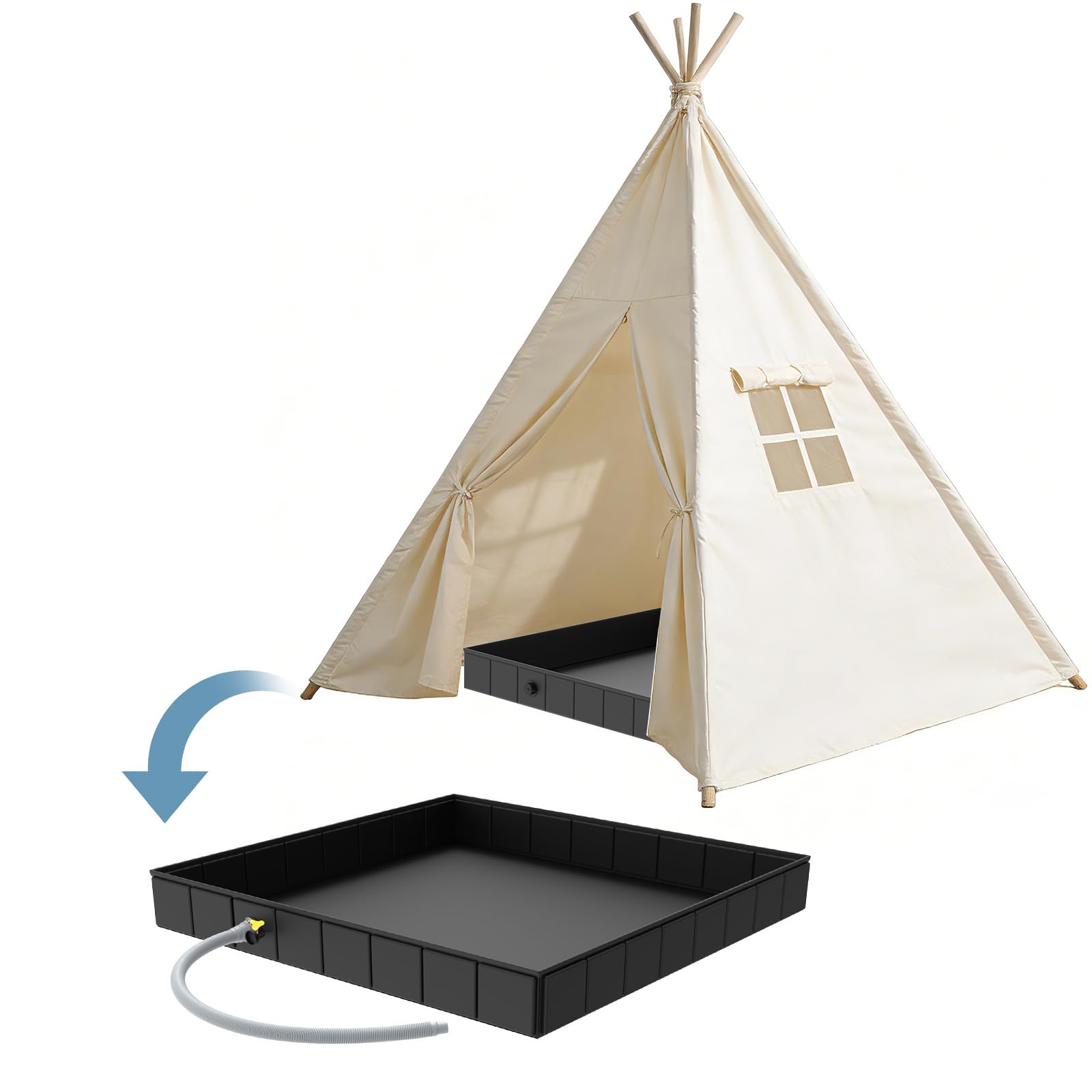 Base de ducha plegable, 104 x 104 x 13 cm, bandeja de ducha portátil para camping, con tubo de drenaje, 2 agujeros de aguas residuales, base de tienda de ducha, tienda de campaña, base de ducha para