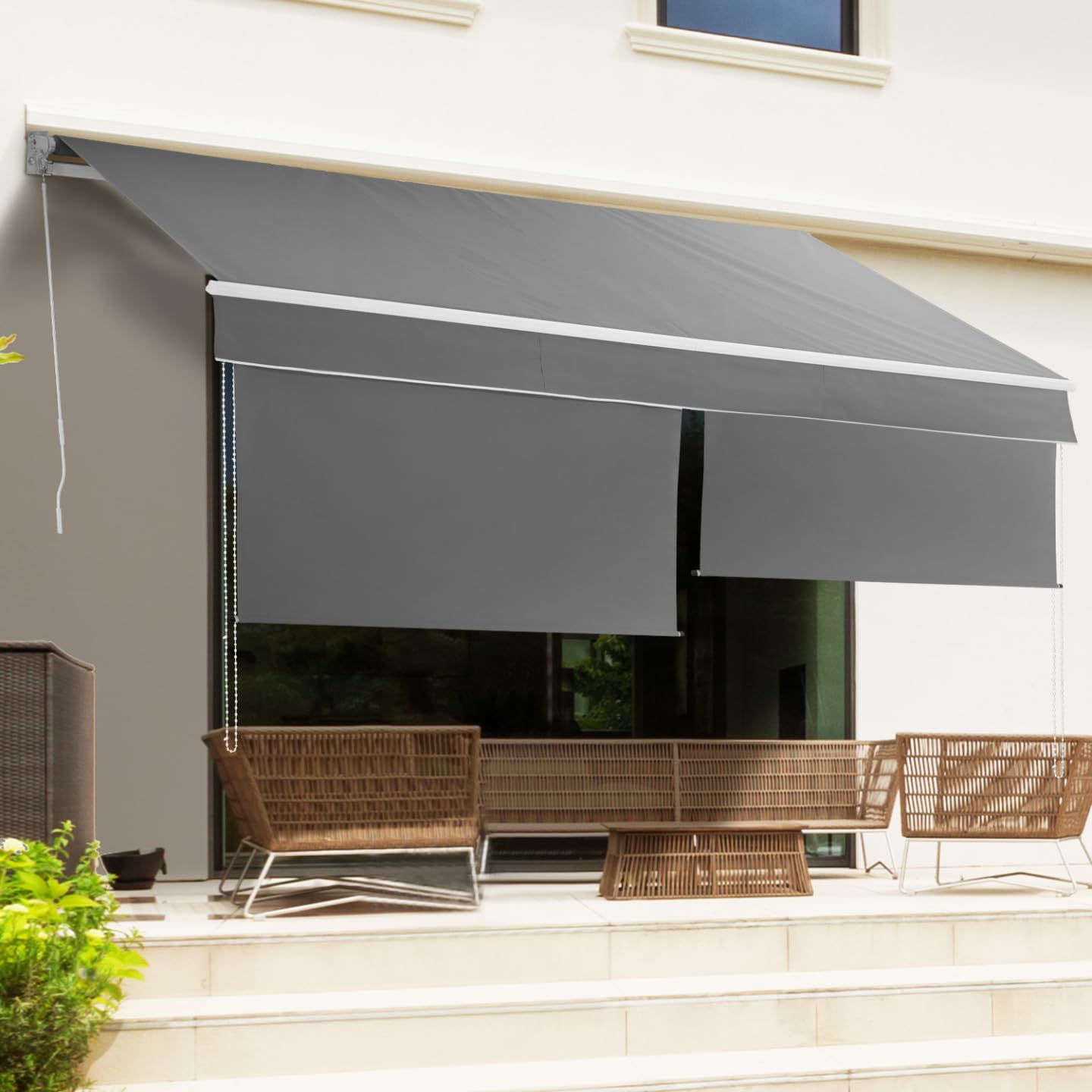 IDMarket - Store banne Manuel 4x3 M Gris Anthracite Lambrequin H.1,50 M