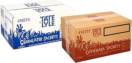 T & L Sugar Sachets Combo – 1000 × 2.5 g Demerara + 1000 × 2.5 g White Sugar | Total 2,000 Sachets (5kg) | Single-Serve Sugar Packets for Tea, Coffee & Catering
