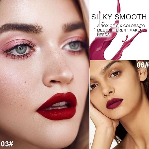 Miniatura 5 de evpct Lápiz labial mate 2 en 1 y lápiz labial líquido a prueba de manchas de larga duración, juego de 6 piezas para mujeres, mate, mate, vegano, de