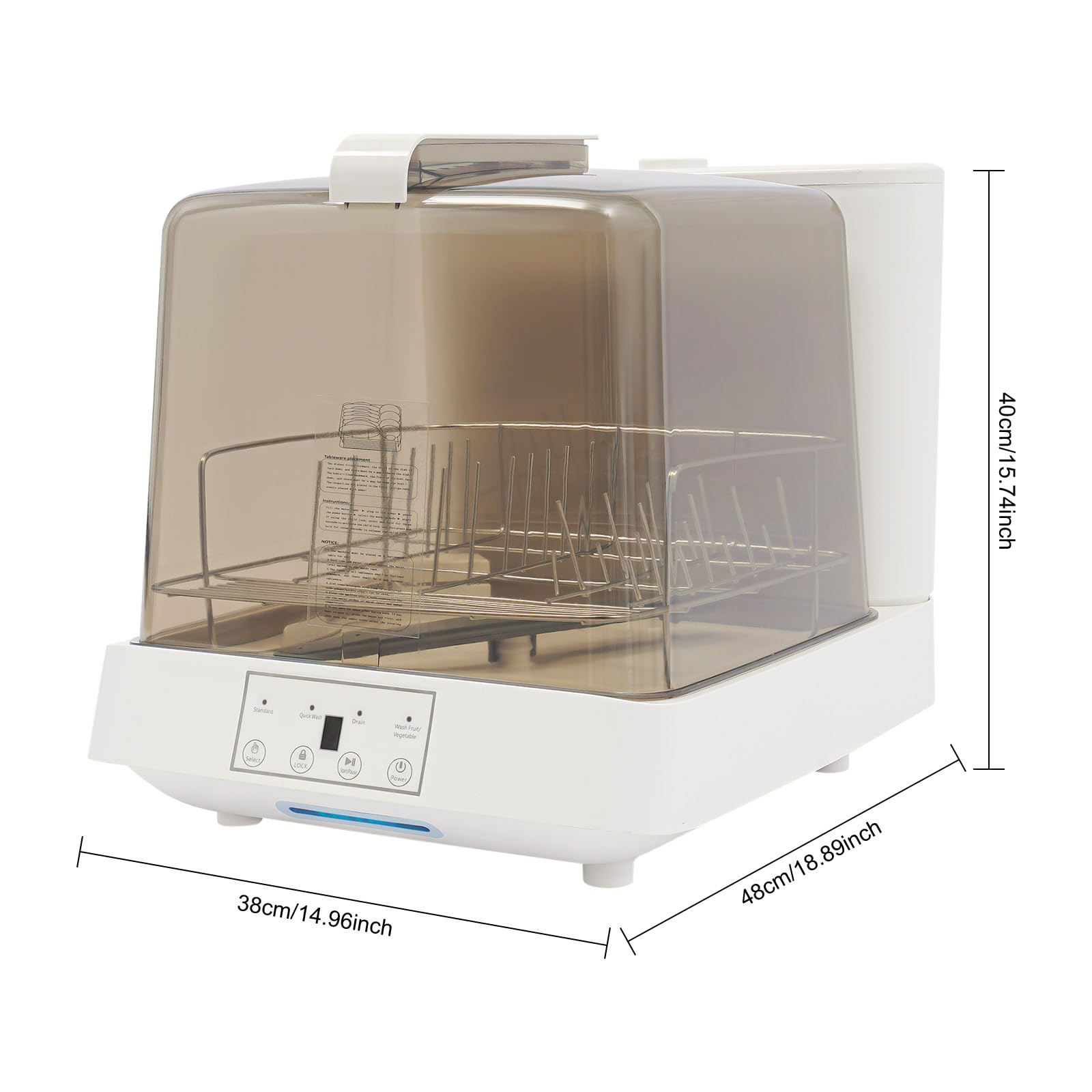 Lavastoviglie da tavolo Mini serbatoio d'acqua da 8 l, 3 programmi di pulizia, pulizia a 360°, sicurezza bambini, controllo touch, lavastoviglie compatta portatile per casa, campeggio, roulotte