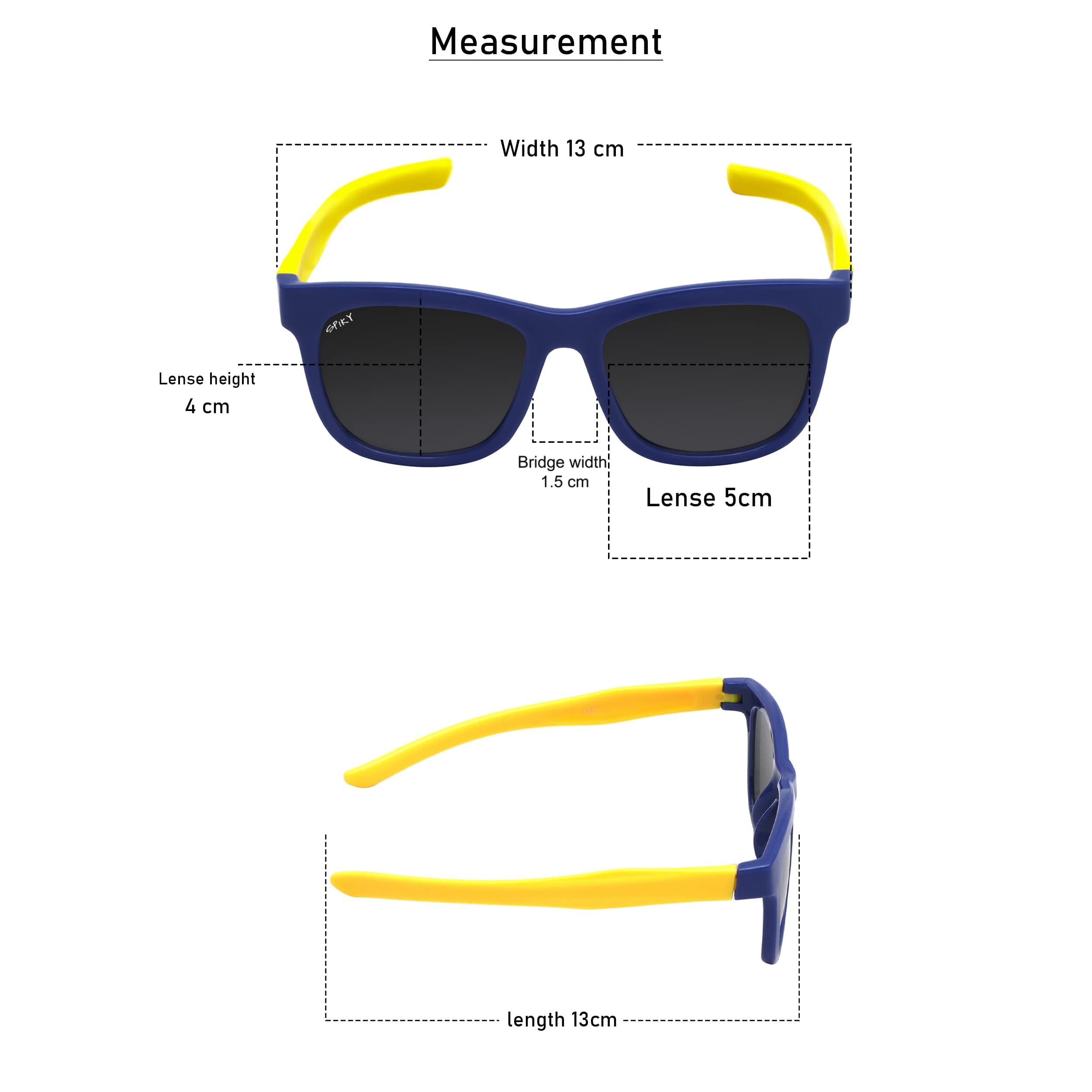 SPIKY Unisex Kids Rectangular Polarization Sunglasses With Protective Case Dark Blue & Yellow Frame Black Lens, Free Size - (Pack Of 1) - Image 7 thumbnail