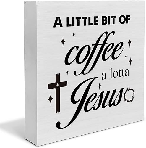 Letrero de madera con texto en inglés "Country a Little Bit of Coffee a Lotta Jesus" para decoración de escritorio, caja de madera para amantes del