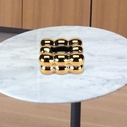 Miniatura 7 de NYMYHE Caja de pañuelos de cerámica galvanizada para baño, aparador, sala de estar, comedor, decoración moderna del hogar de oro TQGJNY49