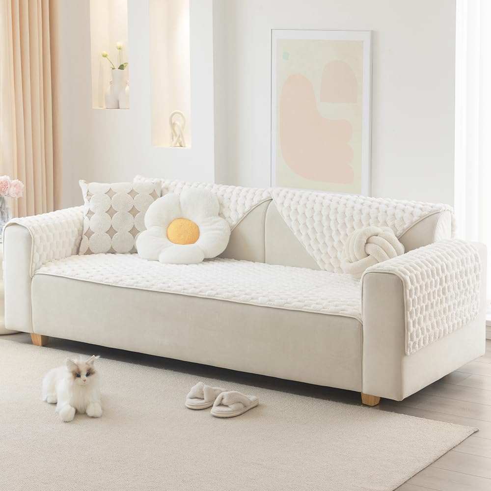 Awjcsv Couch Cover for Dogs Washable, Waterproof Couch Covers for 3 Cushion Couch Sofa Pet Friendly, Soft and Anti Slip (White, 1pc/28"x 83")
