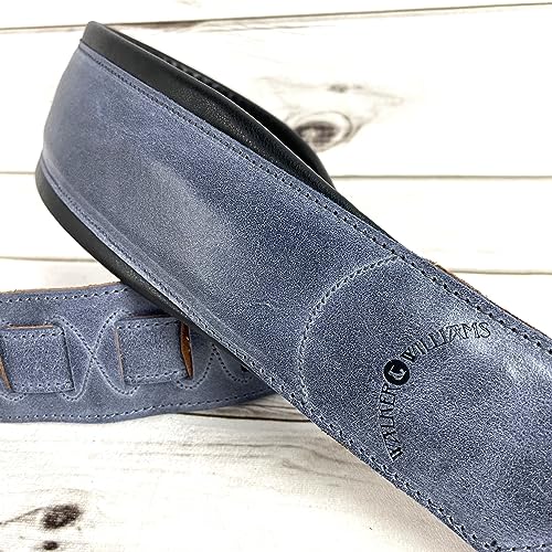 Walker And Williams C-22-BLU Handmade 3" Wide Washed Denim Blue Thick Premium Grain Leather Double Padded Guitar Strap For Acoustic, Electric, And Bass Guitars4
