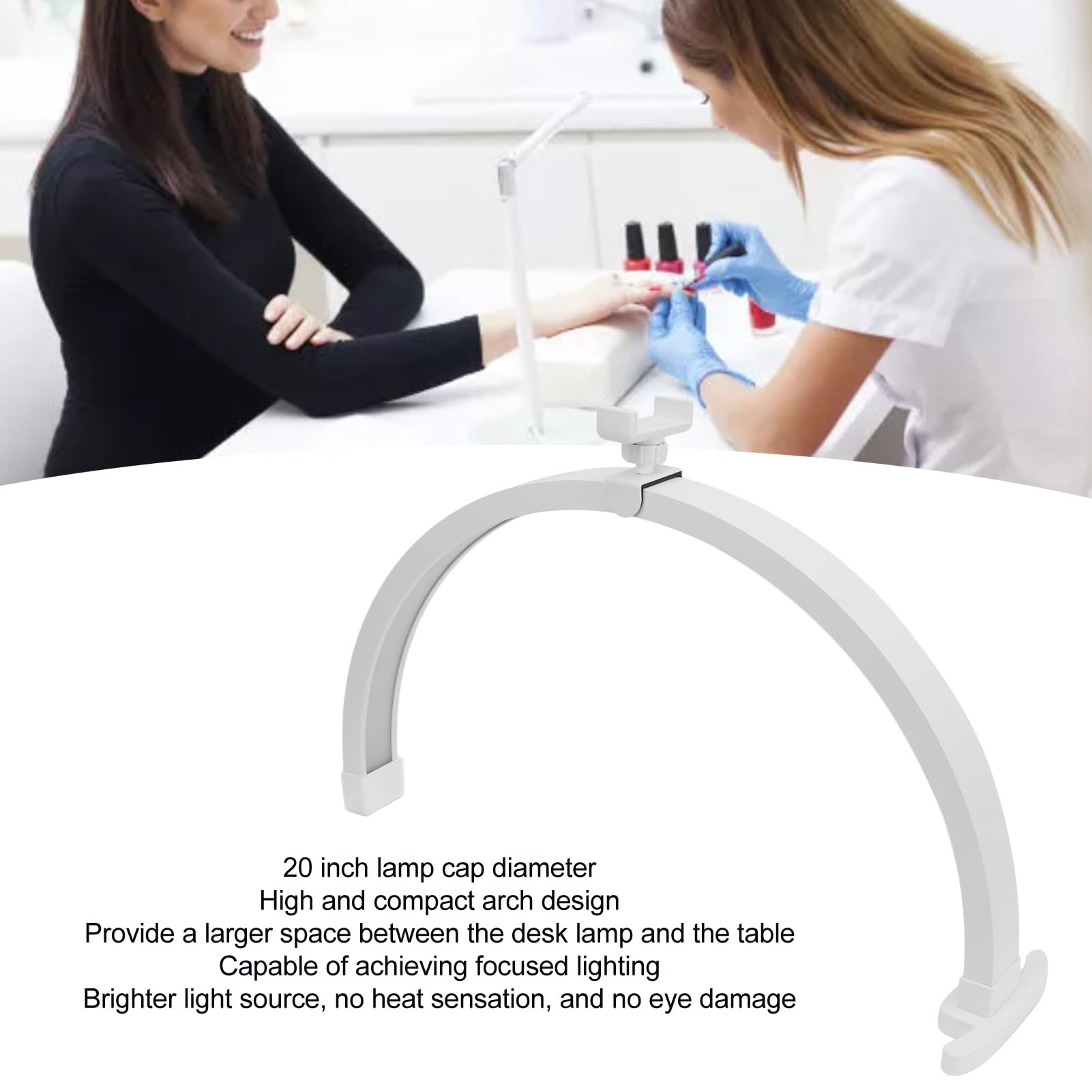 Fockety Luce a Mezzaluna per Scrivania per Unghie, Lampada da Tavolo per Unghie da 22 Pollici con Supporto per Telefono, 3 modalità Colore 3200-5600K Luce per Unghie, Luce per Ciglia per