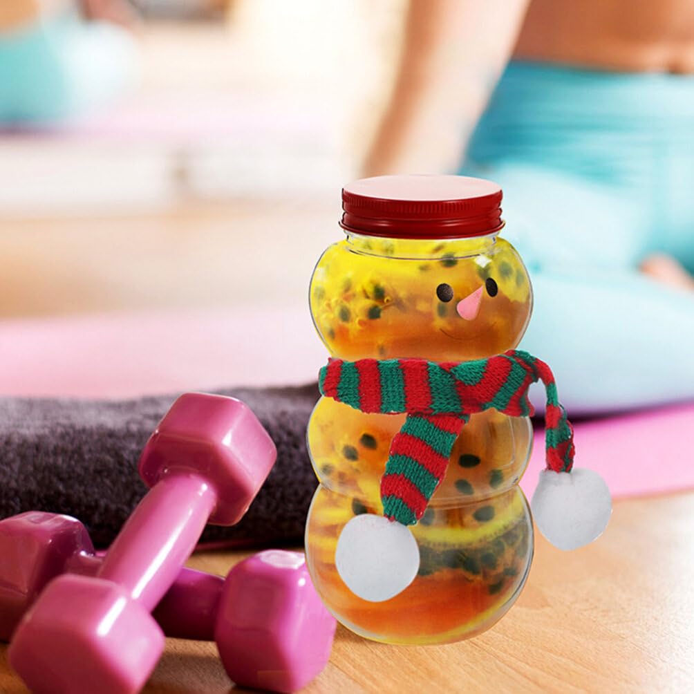 Kichvoe 10 Sets Christmas Plastic Juice Bottle Snowman Man Water Bottles Xmas Plastic Juice Bottles With Caps And Scarfs Empty Beverage Bottles For Drinks Milk 350ml