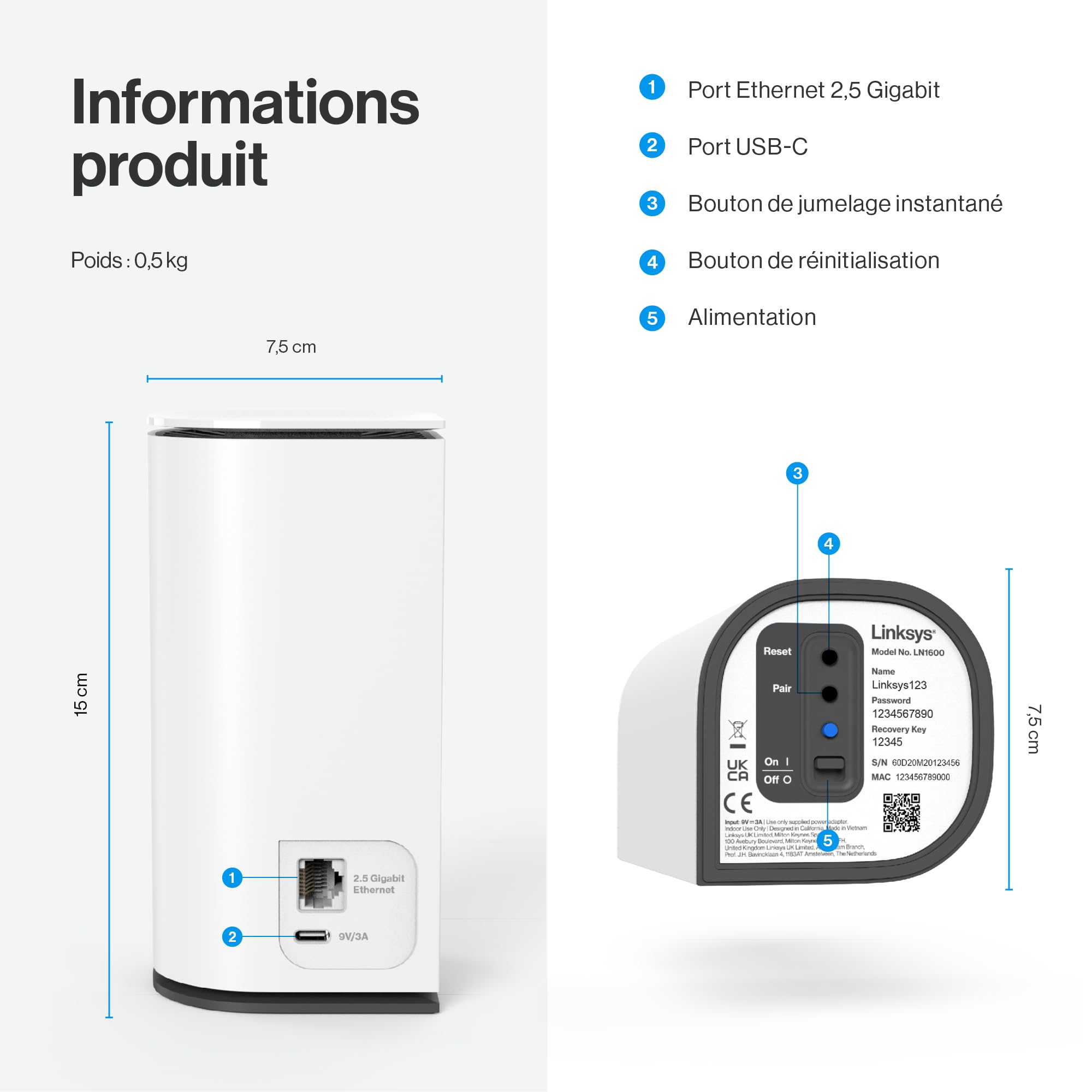 Système Mesh Velop Micro 7 de Linksys | WiFi BE5000 Double Bande | Couverture Multiroom : Jusqu’à 200 m² par borne | Ethernet 2,5 Gbit/s | 1,8 Fois Plus Rapide Que Le WiFi 6 | Lot de 3