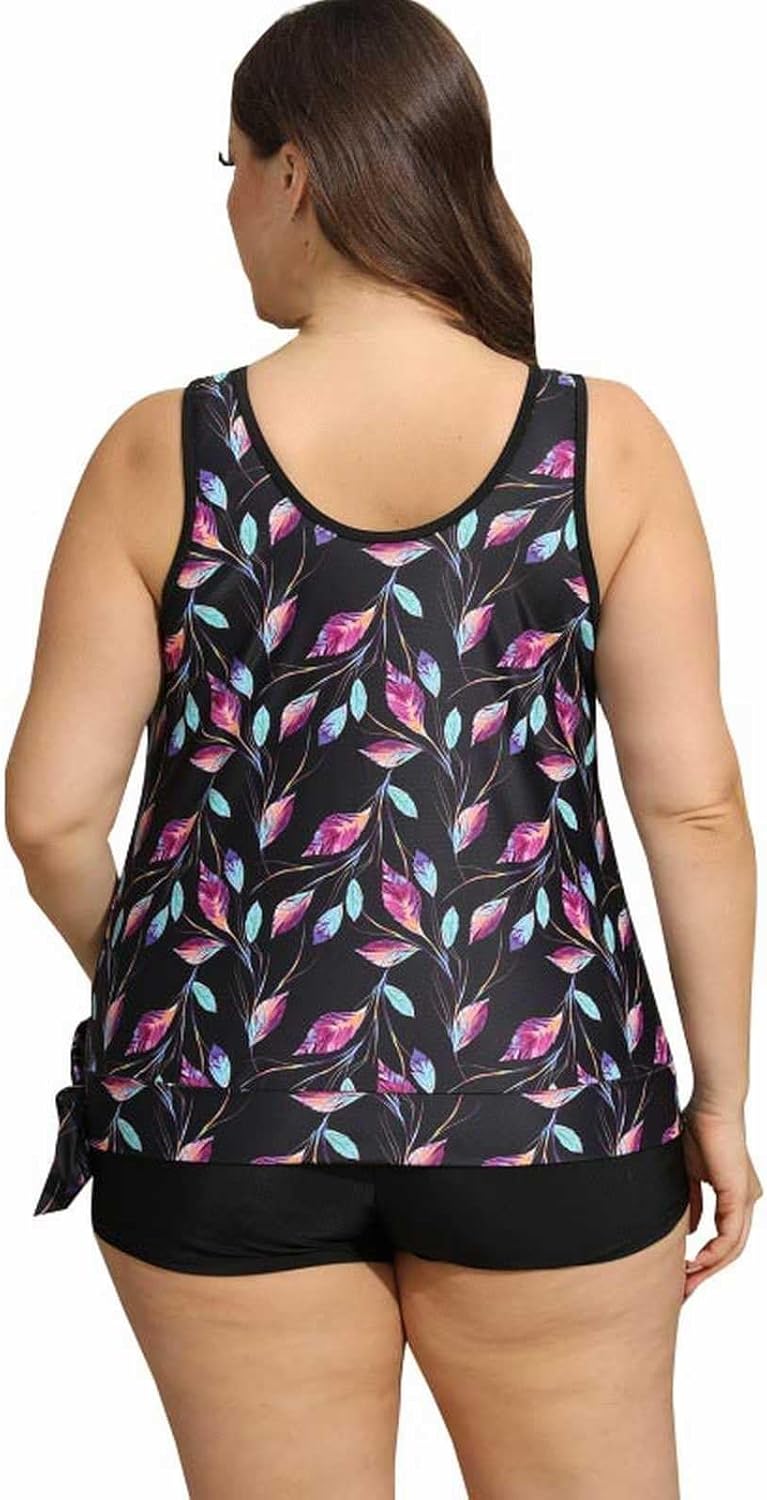 GOKKILRW Women Plus Size Tankini Modest Swimsuit Two Piece Flowy Swimdress Scoop Neck Bathing Suits with Shorts
