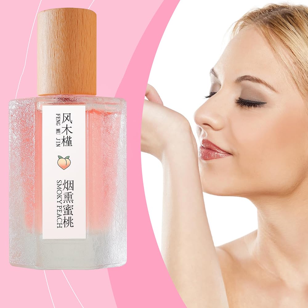 Peach Scented Fragrance Spray, Feng Mu Jin Smoky Peach Perfume 50ML, Long Lasting Refresh Fruit Woody Floral Fragrance Perfumes for Women (): 1